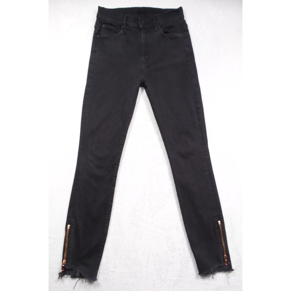 Mother Jeans Womens Size 25 Black Denim The Stunner Double Zip Ankle Step Fray